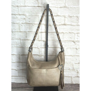 Brighton‎ "Barbados" Gold Pebbled Leather Hobo Shoulder Bag with Braided Strap.